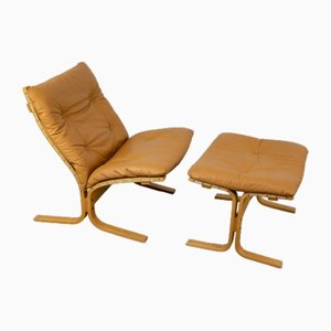 Brown Leather Siesta Lounge Chairs and Ottoman by Ingmar Relling for Westnofa, Set of 3