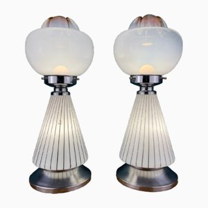 Lampes de Bureau en Verre de Murano Blanc de Vetri Murano, Italie, 1970s, Set de 2