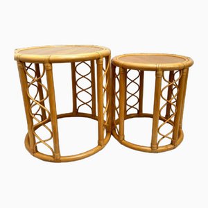 Bamboo Nesting Circular Tables, 1970s, Set of 2