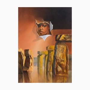 John Voss, Stone Columns, Oil on Canvas, 2000s, Framed