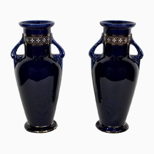 Enameled Earthenware Vases, Early 20th Century, Set of 2