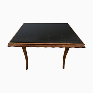 Low Italian Table with Black Glass Top, 1950s