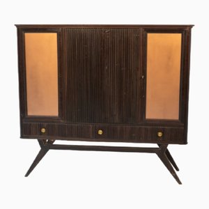 Italian Wood and Brass Bar Cabinet, 1950s