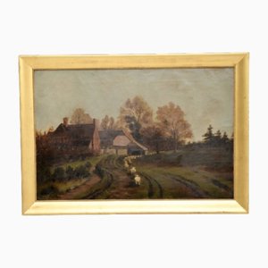 Artista victoriano, paisaje, década de 1800, óleo sobre lienzo, enmarcado