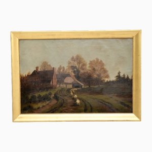 Artiste Victorien, Paysage, 1800s, Huile sur Toile, Encadrée