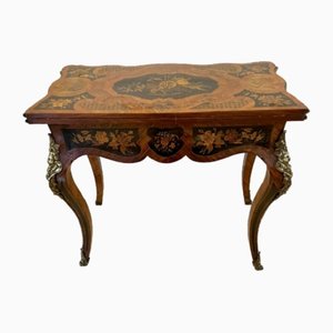 Mesa de juegos Ormolu victoriana de madera real con incrustaciones, década de 1850