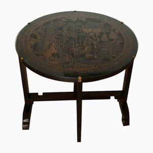 Chinese Carved Hardwood Tilt Top Glazed Gate Leg Tea Table with Heavily Carved Decorative & Floral Motifs, 1900s