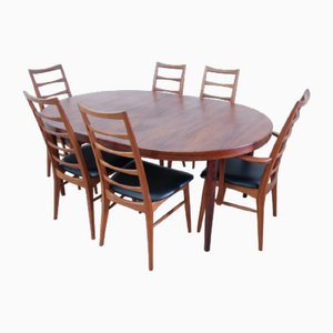 Danish Extendable Dining Table in Rosewood by Kia Kristiansen for Feldballes Mobelfabrik, 1960s, Set of 6