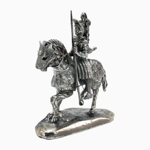 Late 20th Century Italian Knight on Horseback Figurine in Silver