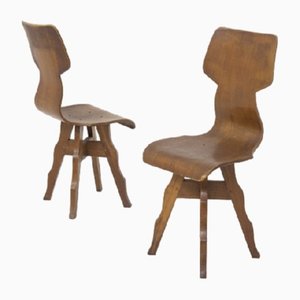 Turin School Chairs in Wood, 1950s, Set of 2