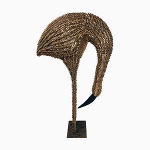 Lámpara en forma de pájaro de bambú y ratán, años 60