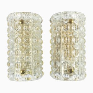 Scandinavian Venus Wall Lights in Glass and Brass by Carl Fagerlund for Orrefors & Lyfa, 1960s, Set of 2