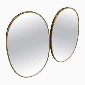 Italienische ovale Spiegel mit Messingrahmen, 1960er, 2er Set