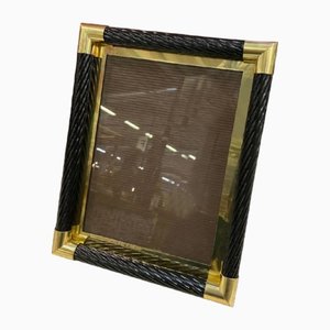 Italian Picture Frame in Black Wood and Brass, 1970s