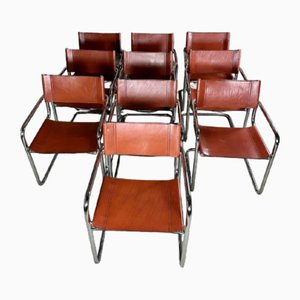 Model B34 Chairs by Marcel Breuer in Havana Leather and Chrome, 1980s, Set of 10
