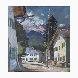 W. Scherer, Mountain Landscape, 1920s, Oil on Cardboard