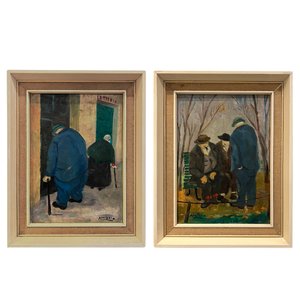 Franco Amideii, Figures, 1960s, Small Paintings on Board, Framed, Set of 2