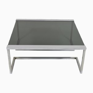 Italian Coffee Table in Steel and Smoked Glass, 1970s
