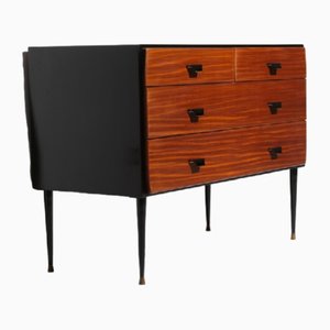 Italian Chest of Drawers in Mahogany with Iron Legs and Brass Details, 1950s