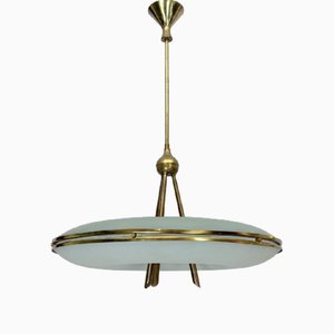 Italian Modern Curved Glass Chandelier in the Style of Max Ingrand, 1950s