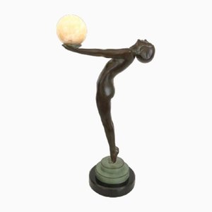 Clarté, Dancer Sculpture with a Jade Ball by Max Le Verrier, Spelter & Marble, Art Deco Style