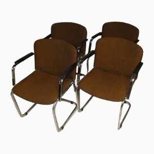 Vintage Italian Dining Armchairs in Wool and Steel, 1970s, Set of 4