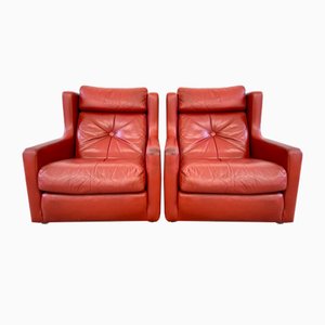 Danish Red Leather Armchairs attributed to Edmund Jorgensen, 1960s, Set of 2