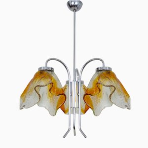 Chandelier in Murano Glass and Chrome Metal from Mazzega