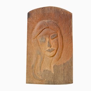 Plateau en Chêne avec Sculpture de Femme