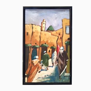 French Artist, Orientalist Street Scene, Oil on Panel, 1960s