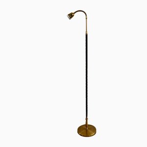 Mid-Century Danish Adjustable Leather and Brass Floor Lamp