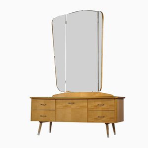 Cherrywood Dressing Table with Drawers and Crystal Mirror, 1950s