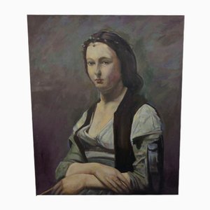 Fred Neumann After Jean Baptiste Camille Corot, The Woman with the Pearl, años 80, Óleo sobre lienzo