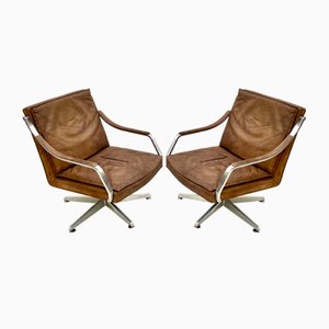 Norwegian Swivel Conference Chairs in Brown Leather by R. Glatzel for Knoll, 1980s, Set of 2