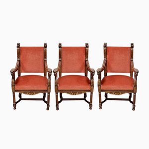 Late 19th Century Renaissance Style Walnut Armchairs, Set of 3