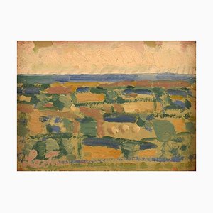 Leo Thellefsen, paisaje modernista, siglo XX, óleo sobre cartón