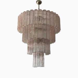 Lampadario grande in vetro di Murano rosa