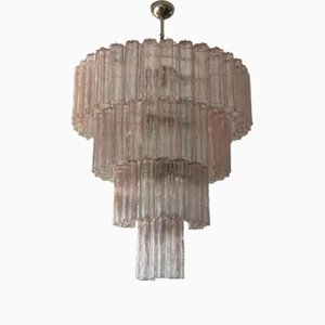 Lámpara de araña grande de cristal de Murano rosa