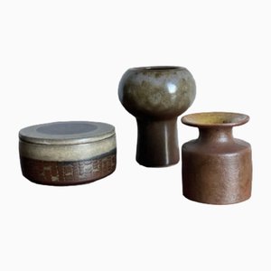 Cuenco y jarrones daneses de cerámica, años 60. Juego de 3