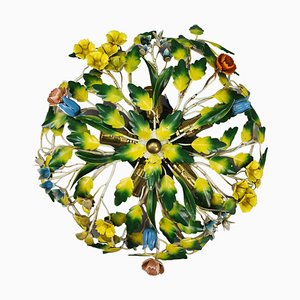 Polychrome Painted Metal Flower Five-Light Ceiling Light, 1970s