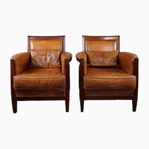 Art Deco Sheep Leather Lounge Chairs, Set of 2