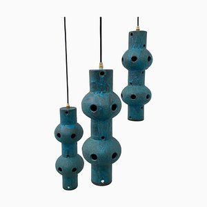 Blue Ceramic Ceiling Lamps, Germany, 1970s, Set of 3