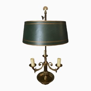 Empire Style Bouillotte Lamp with Sheet Metal Lampshade and Bronze Base, Mid 20th Century