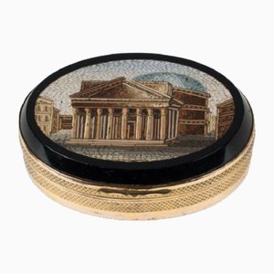 Boîte Panthéon en Micro-Mosaïque avec Fond en Agate, Début du 19ème Siècle