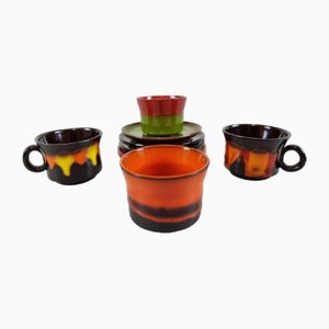 Vintage Space Age Lava Keramik Teetassen mit Untertassen, 1970er, 4er Set