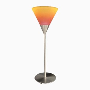Vintage Table Lamp in Orange Glass with Brushed Metal Base from Massive, 1980s