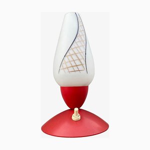 Lampada da comodino Mid-Century in metallo rosso e vetro bianco, anni '60