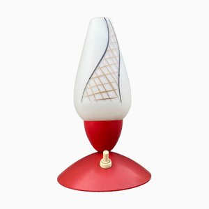 Mid-Century Bedside Lamp in Red Metal and White Glass, 1960s