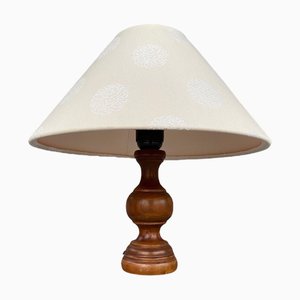 Vintage Table Lamp in Wood with Linen Lampshade, 1950s