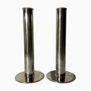 Vintage Swedish Candlestick Holders in Stainless Steel, 1960s, Set of 2